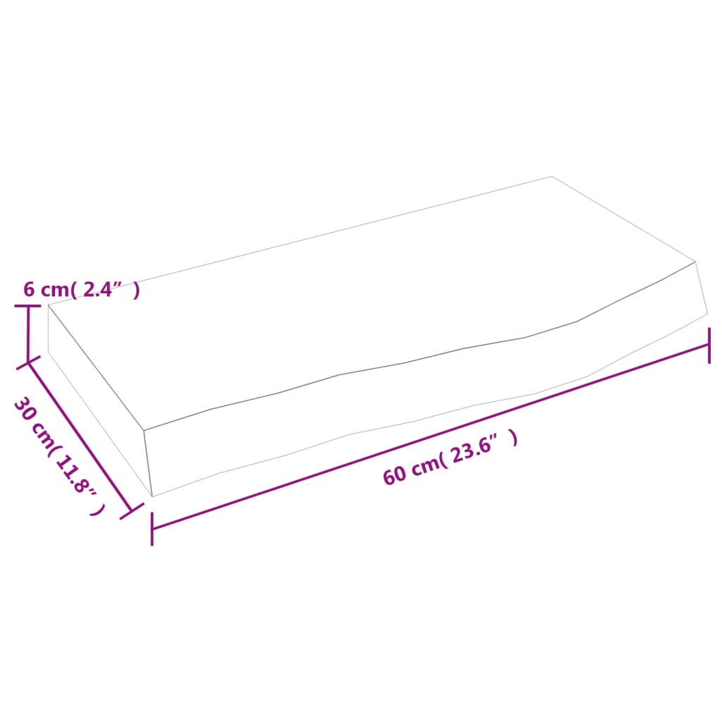 vidaXL Blat de baie, 60x30x6 cm, lemn masiv netratat