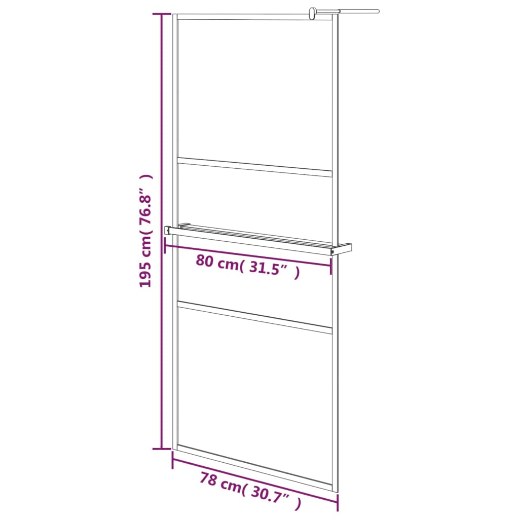 vidaXL Paravan duș walk-in cu raft crom 80x195 cm sticlă ESG/aluminiu