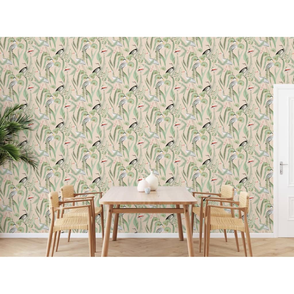 DUTCH WALLCOVERINGS Tapet Flamingo, crem și verde mentă