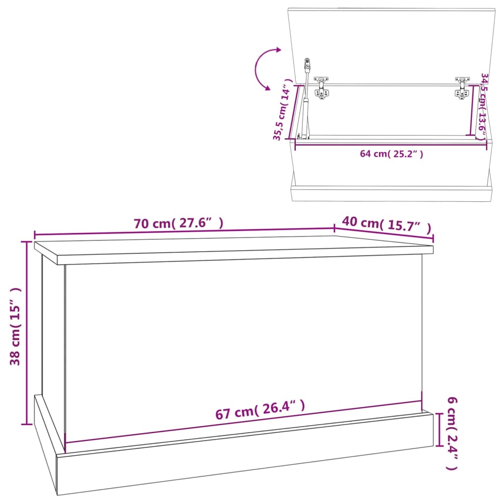 vidaXL Cutie de depozitare, alb extralucios 70x40x38 cm lemn prelucrat