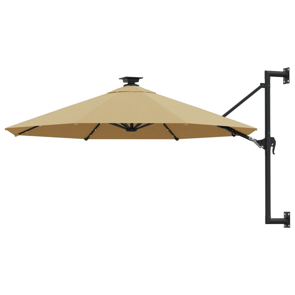 vidaXL Umbrelă soare LED montaj pe perete stâlp metal gri taupe 300cm