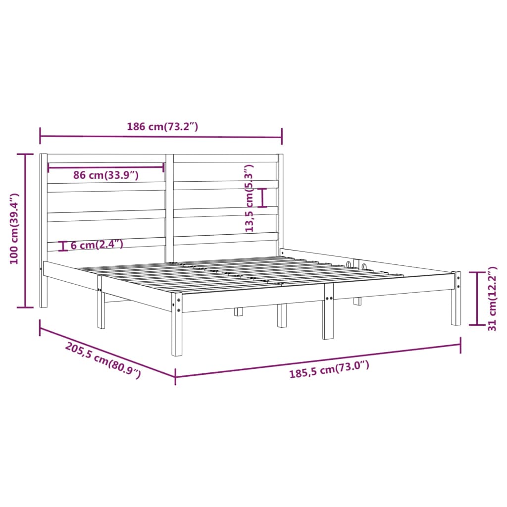 vidaXL Cadru de pat Super King, negru, 180x200 cm, lemn masiv