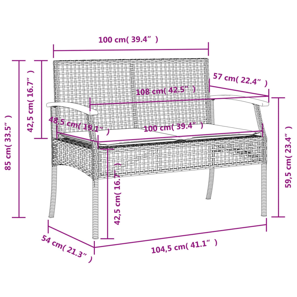 vidaXL Set mobilier de grădină cu perne, 3 piese, negru, poliratan