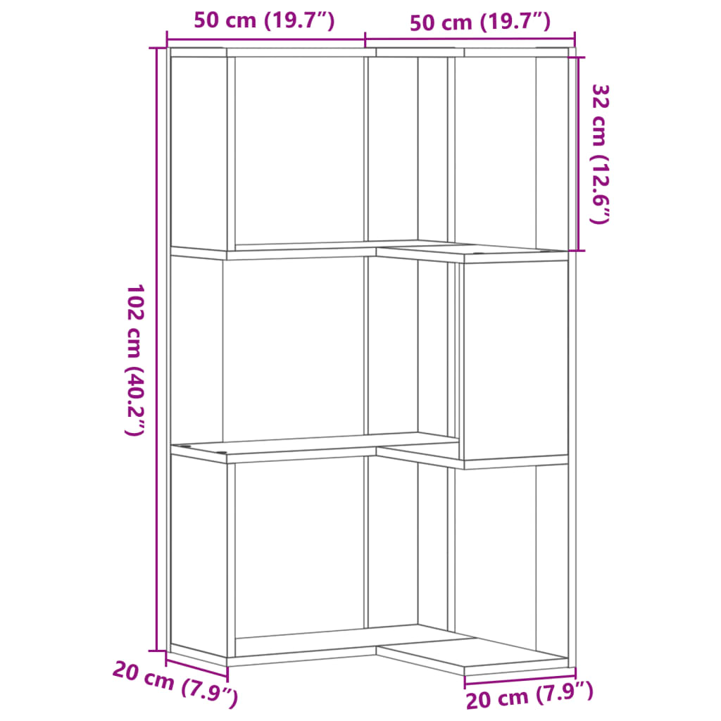 vidaXL Bibliotecă cu 3 niveluri gri sonoma 50x50x102 cm lemn prelucrat