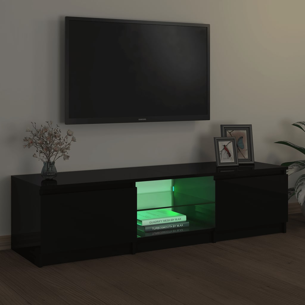 vidaXL Comodă TV cu lumini LED, negru, 140x40x35,5 cm