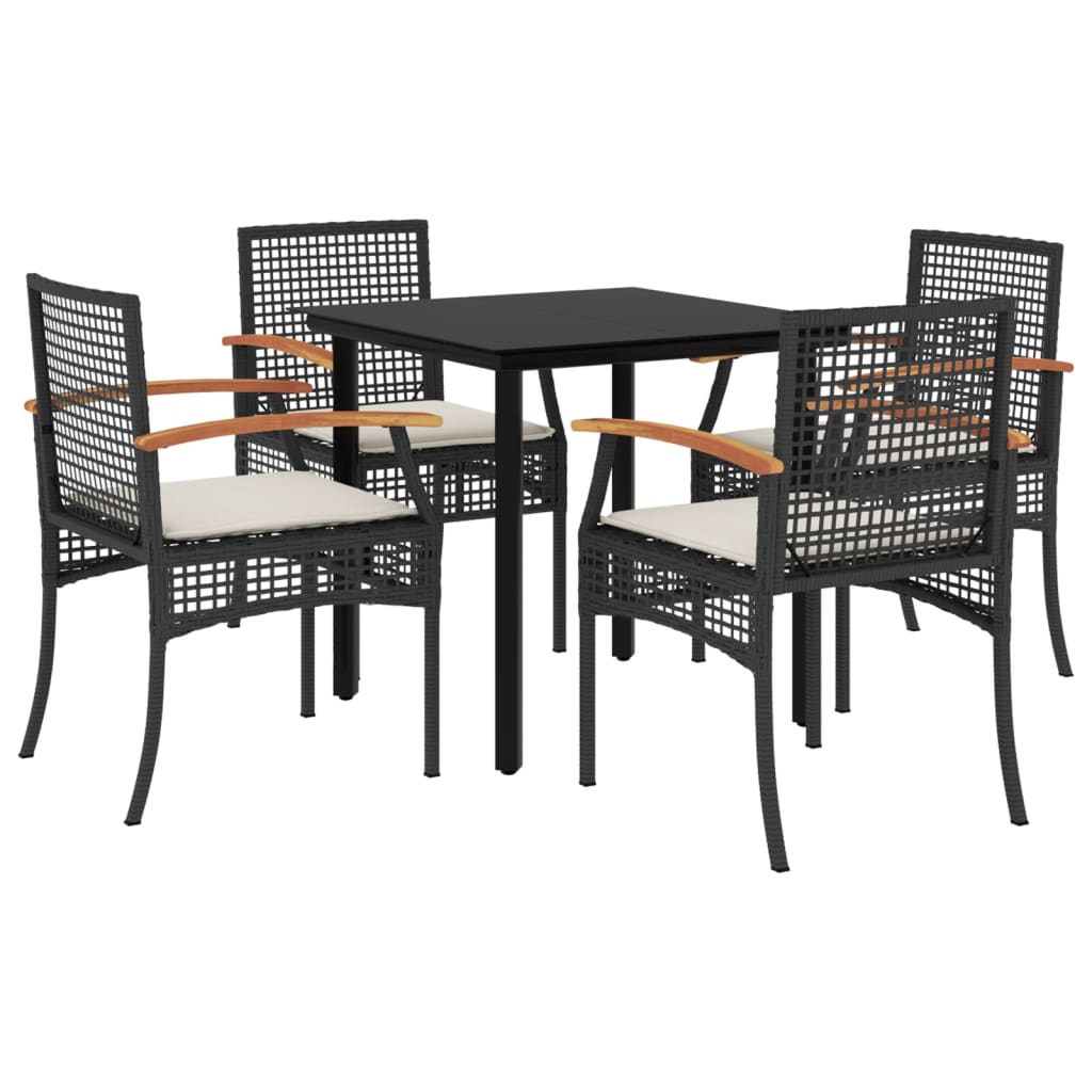 vidaXL Set mobilier de grădină cu perne, 5 piese, negru, poliratan