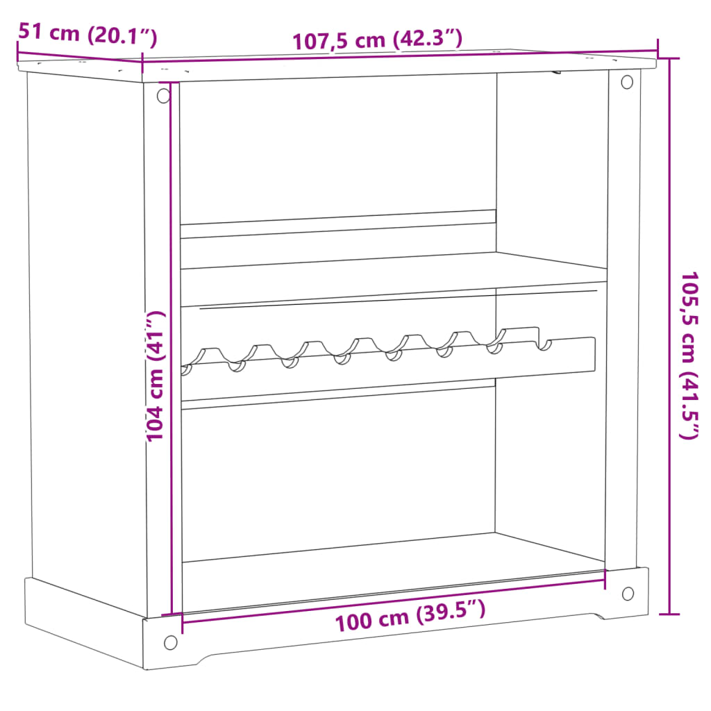 vidaXL Dulap de vinuri „Corona”, 107,5x51x105,5 cm, lemn masiv de pin