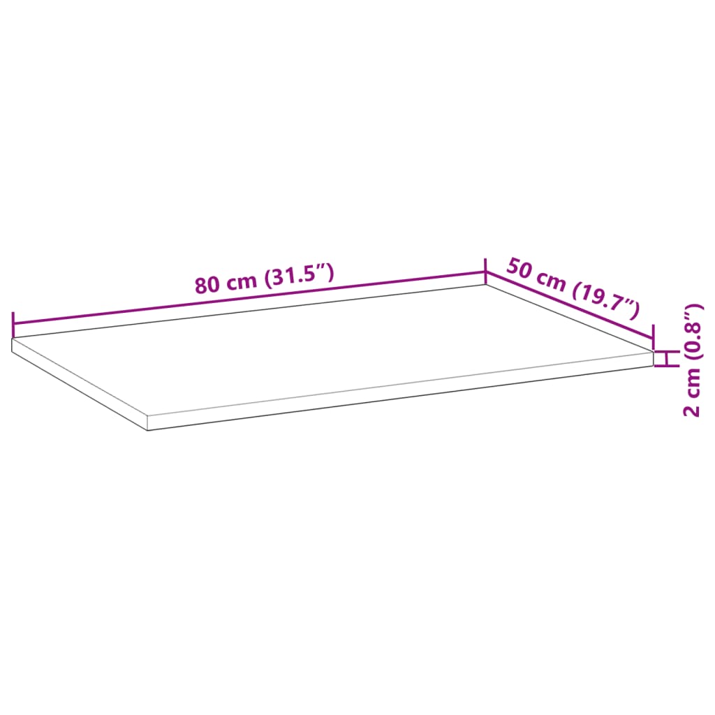 vidaXL Blat de baie netratat, 80x50x2 cm, lemn masiv de acacia