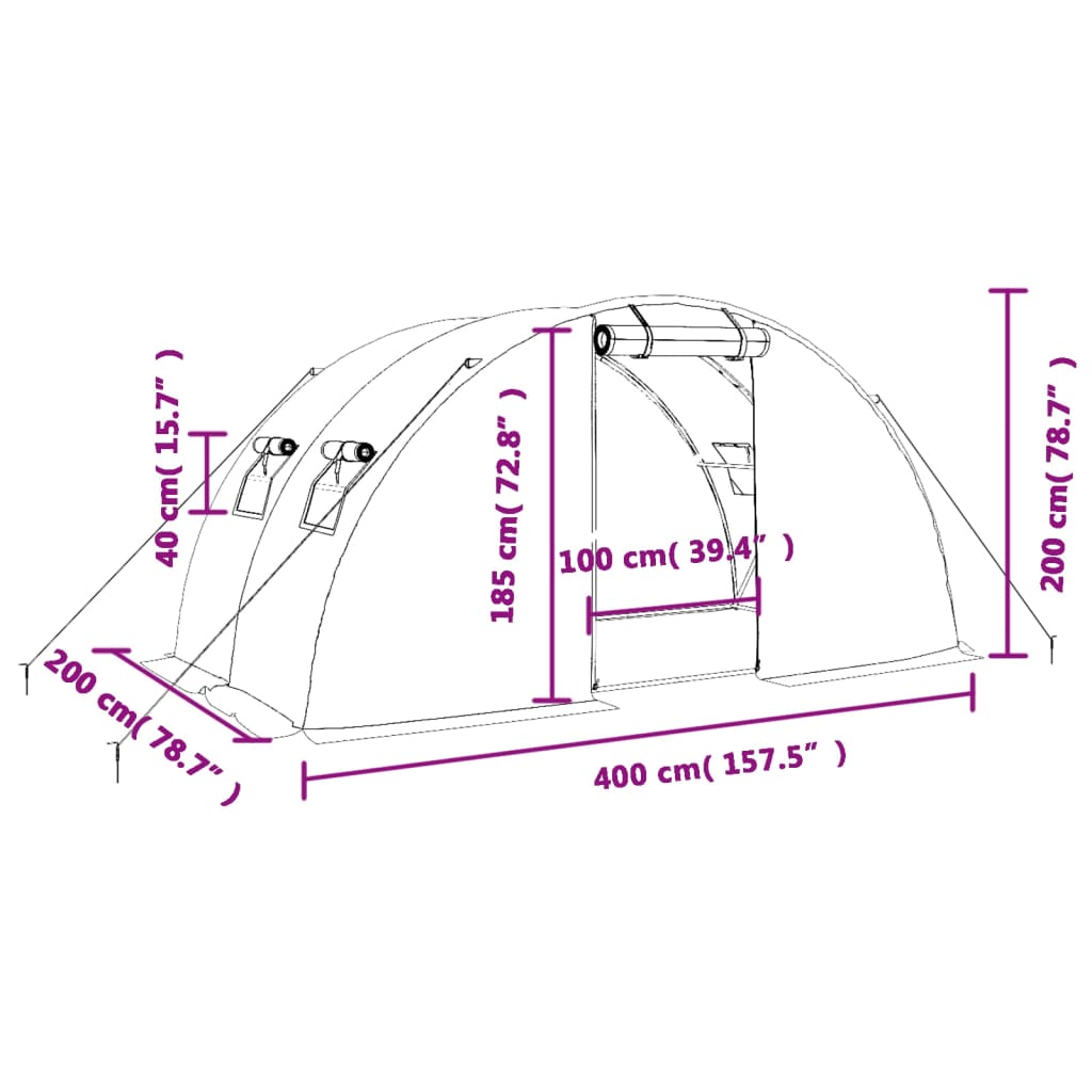 vidaXL Seră cu cadru din oțel, alb, 8 m², 4x2x2 m