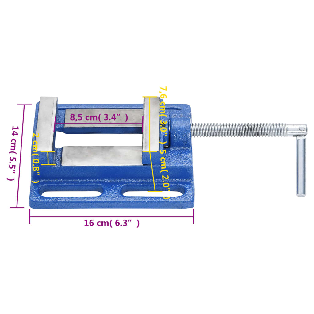 vidaXL Menghină pentru presă de frezat, albastru, 76 mm, fontă