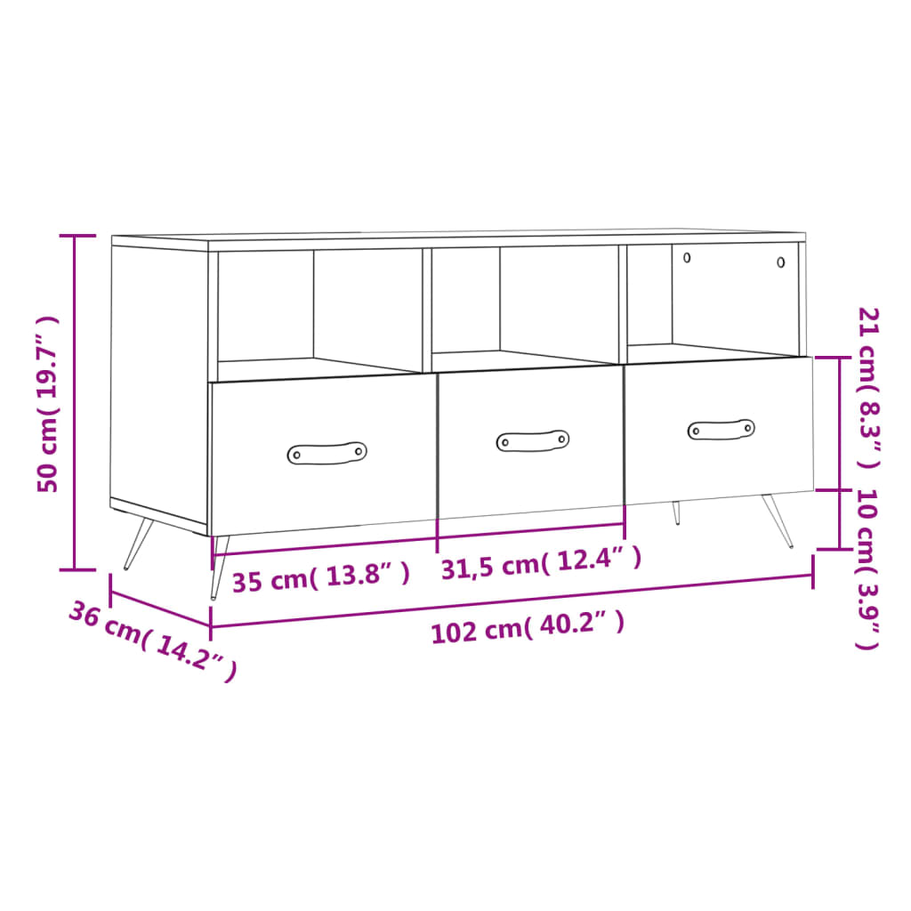 vidaXL Dulap TV stejar maro 102x36x50 cm, lemn prelucrat