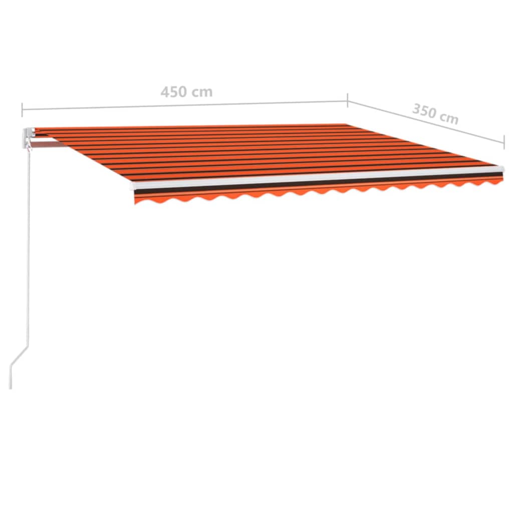 vidaXL Copertină retractabilă manual,LED, portocaliu/ maro, 450x350 cm