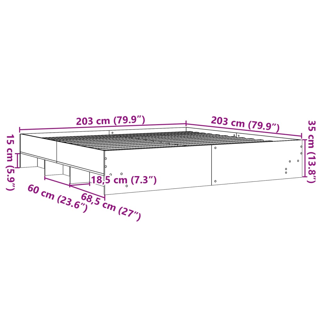 vidaXL Cadru de pat, stejar sonoma, 200x200 cm, lemn prelucrat