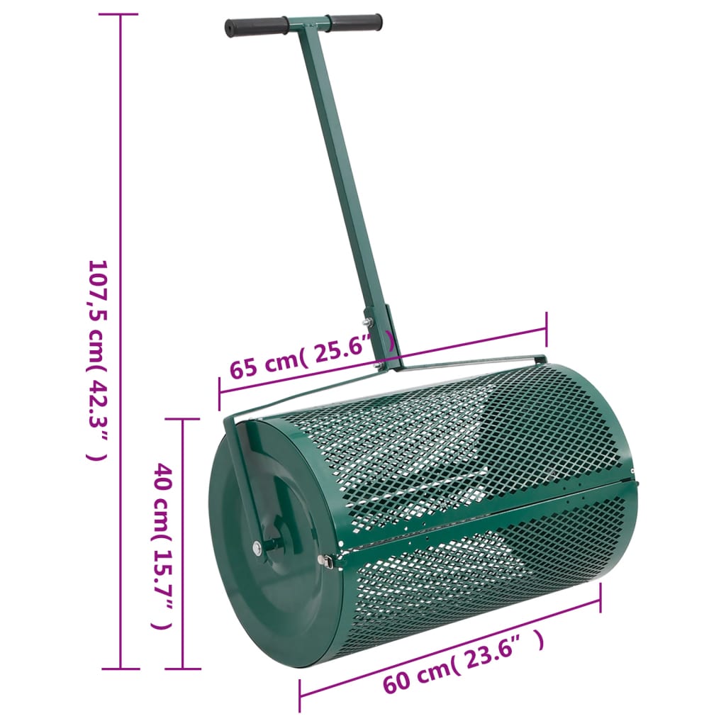 vidaXL Distribuitor de compost, verde, Ø40x60 cm, oțel