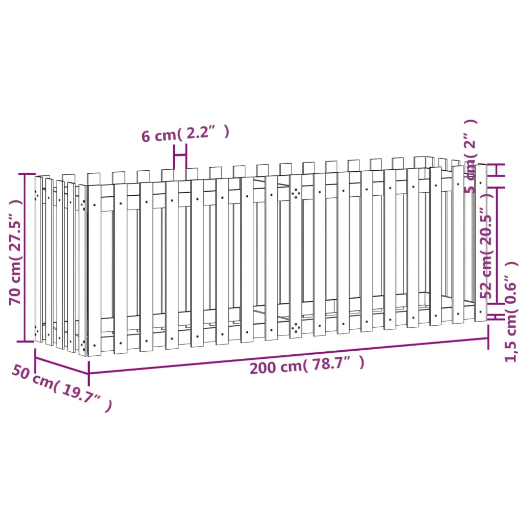 vidaXL Pat înălțat grădină design gard 200x50x70 cm lemn impregnat pin