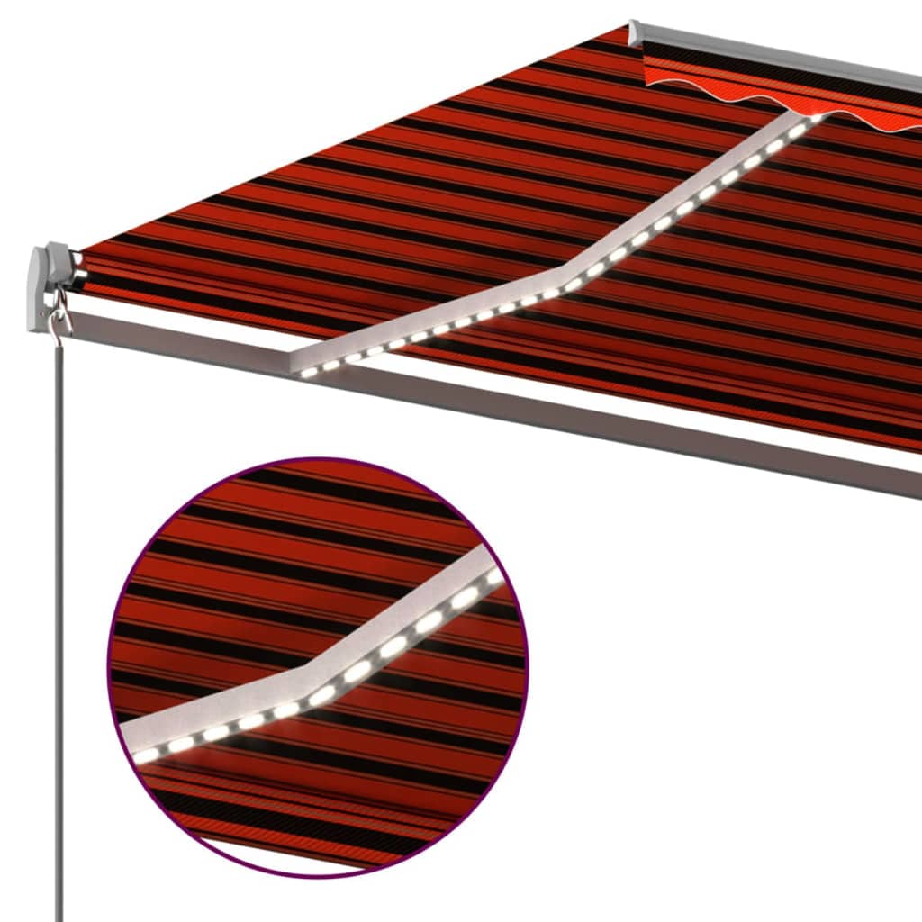 vidaXL Copertină retractabilă manual cu LED, portocaliu&maro, 6x3 m