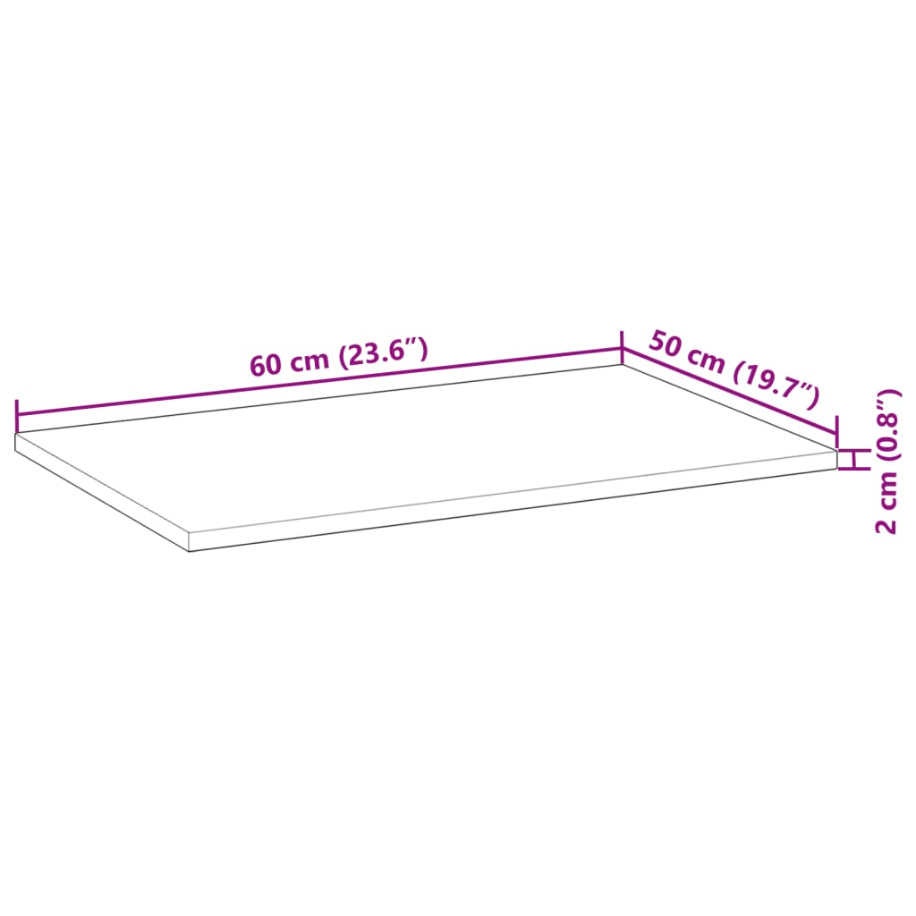 vidaXL Blat de baie netratat, 60x50x2 cm, lemn masiv de acacia