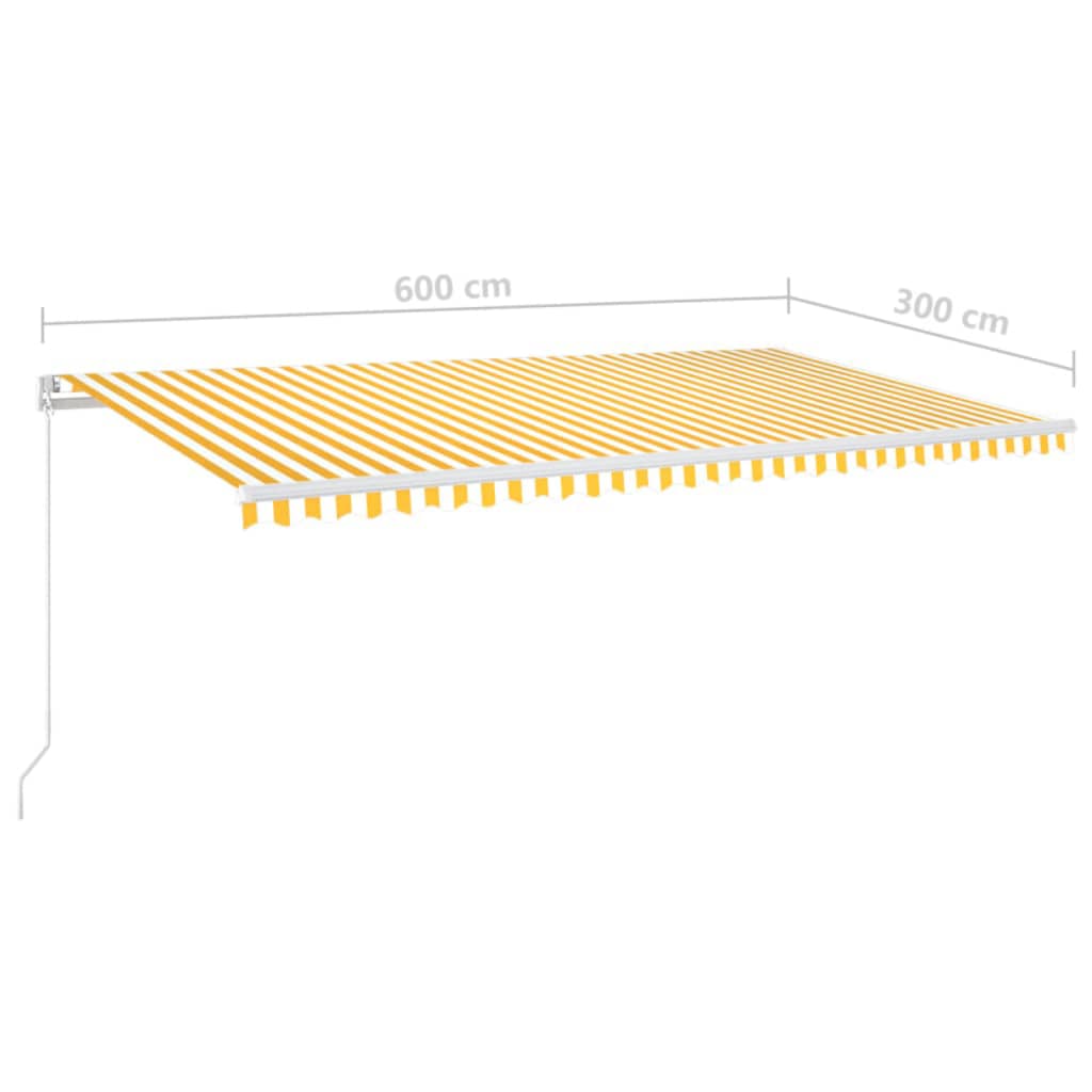 vidaXL Copertină retractabilă manual cu LED, galben și alb, 600x300 cm