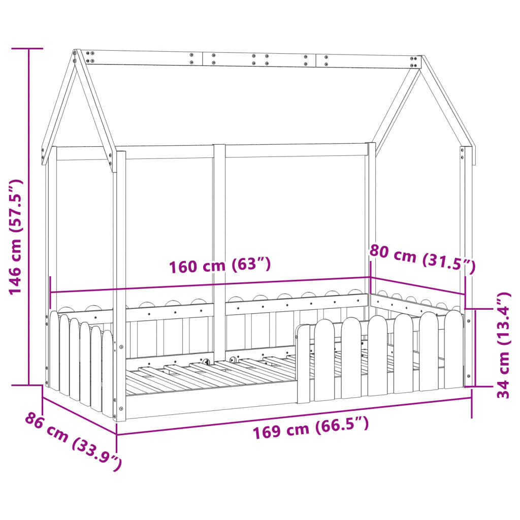 vidaXL Cadru pat tip casă pentru copii, 80x160 cm, lemn masiv de pin