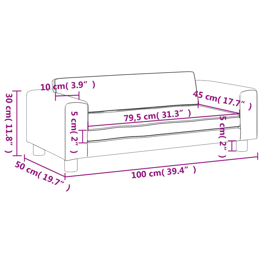 vidaXL Canapea copii cu taburet cappuccino 100x50x30cm piele ecologică