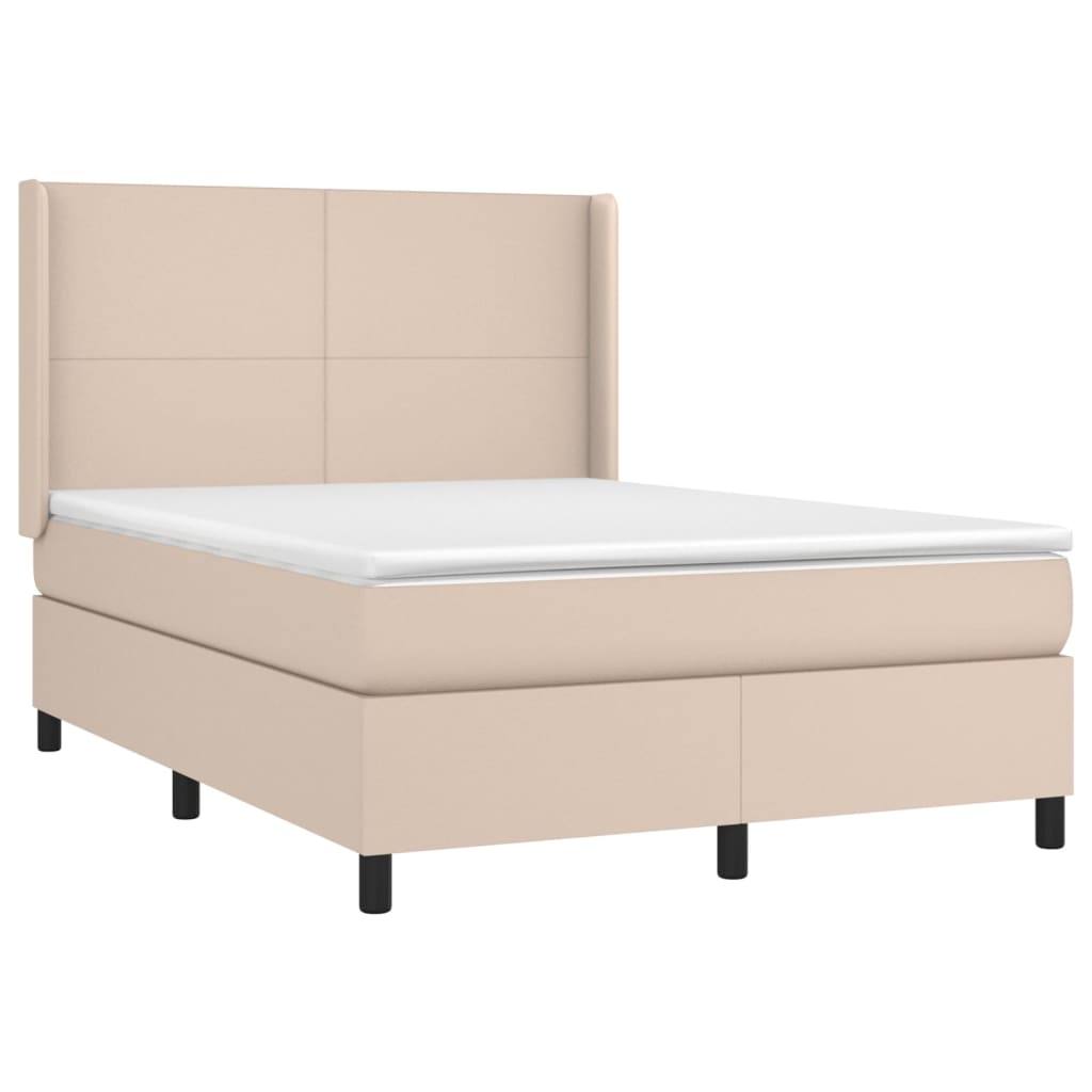 vidaXL Pat box spring cu saltea, cappuccino, 140x200cm piele ecologică