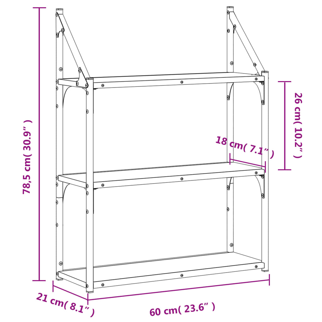 vidaXL Raft cu 3 niveluri, gri sonoma, 60x21x78,5 cm, lemn prelucrat