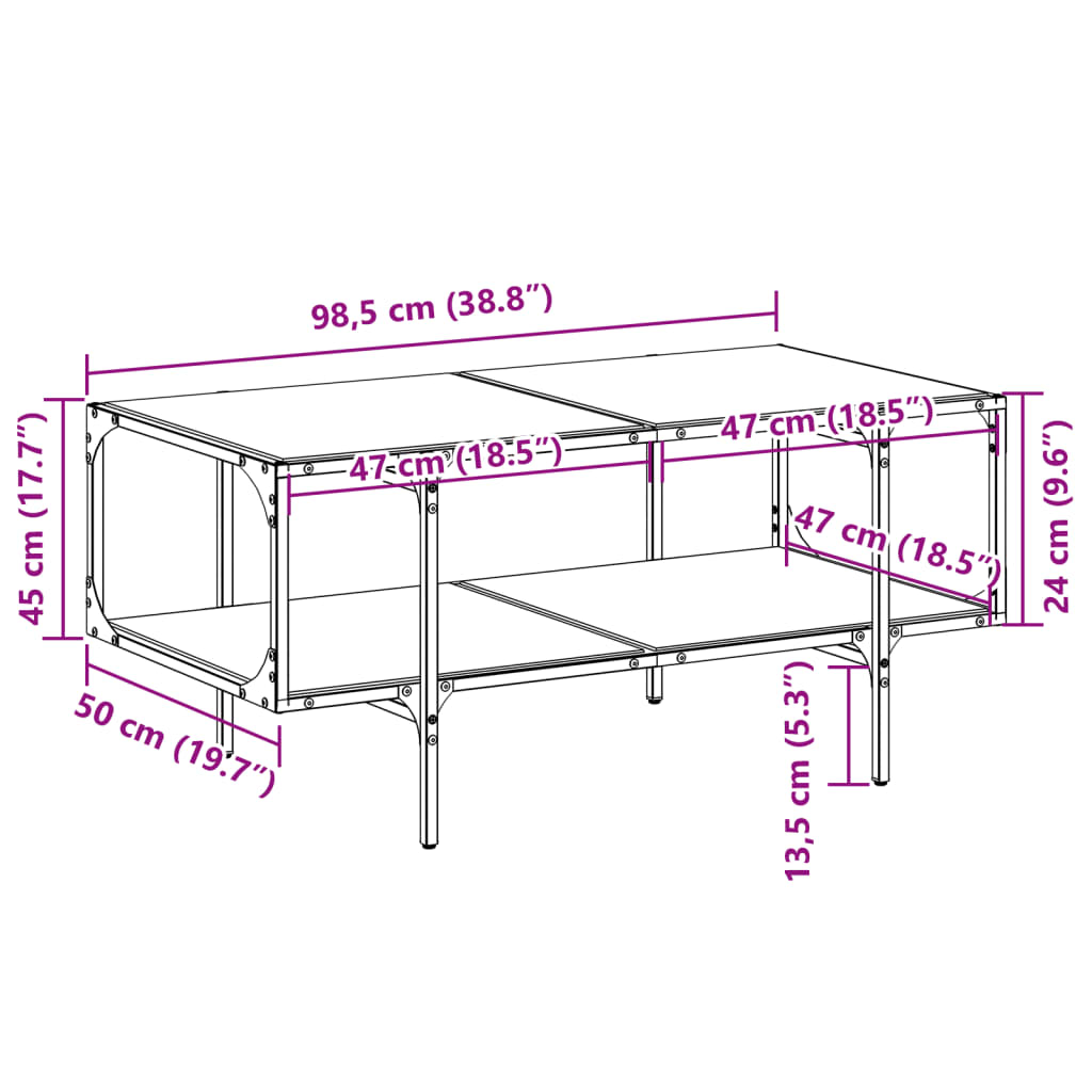 vidaXL Măsuță de cafea cu blat sticlă transparentă 98,5x50x45 cm oțel