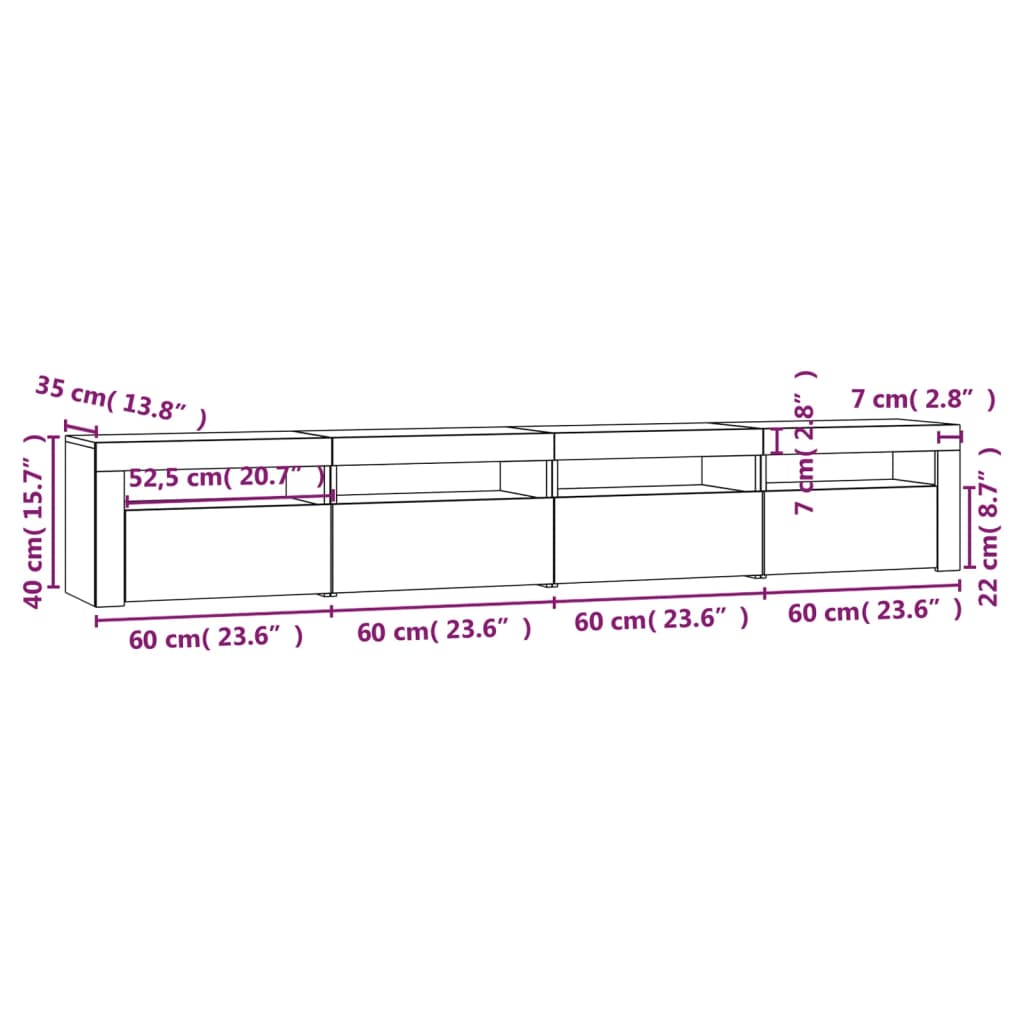 vidaXL Comodă TV cu lumini LED, stejar fumuriu, 240x35x40cm