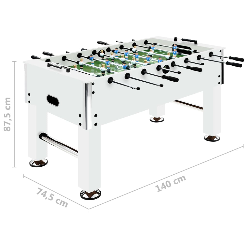 vidaXL Masă de fotbal, alb, 140x74,5x87,5 cm, oțel, 60 kg