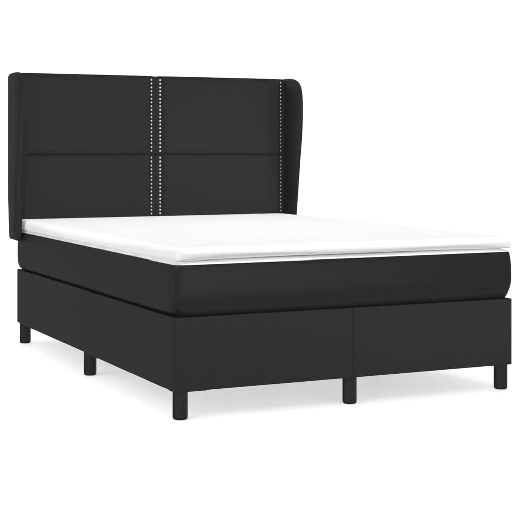 vidaXL Pat box spring cu saltea, negru, 140x200 cm, piele ecologică