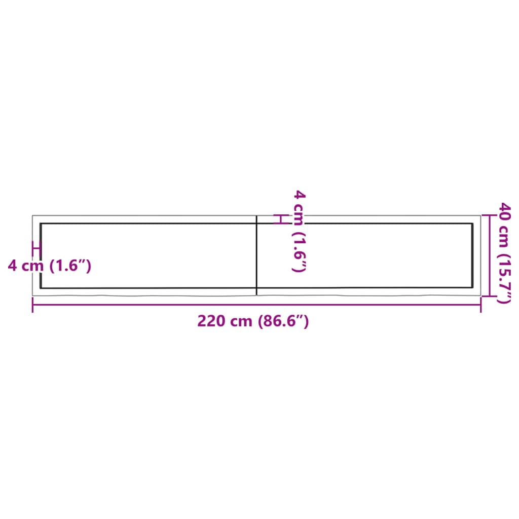 vidaXL Blat de masă maro 220x40x(2-6) cm, lemn masiv stejar tratat