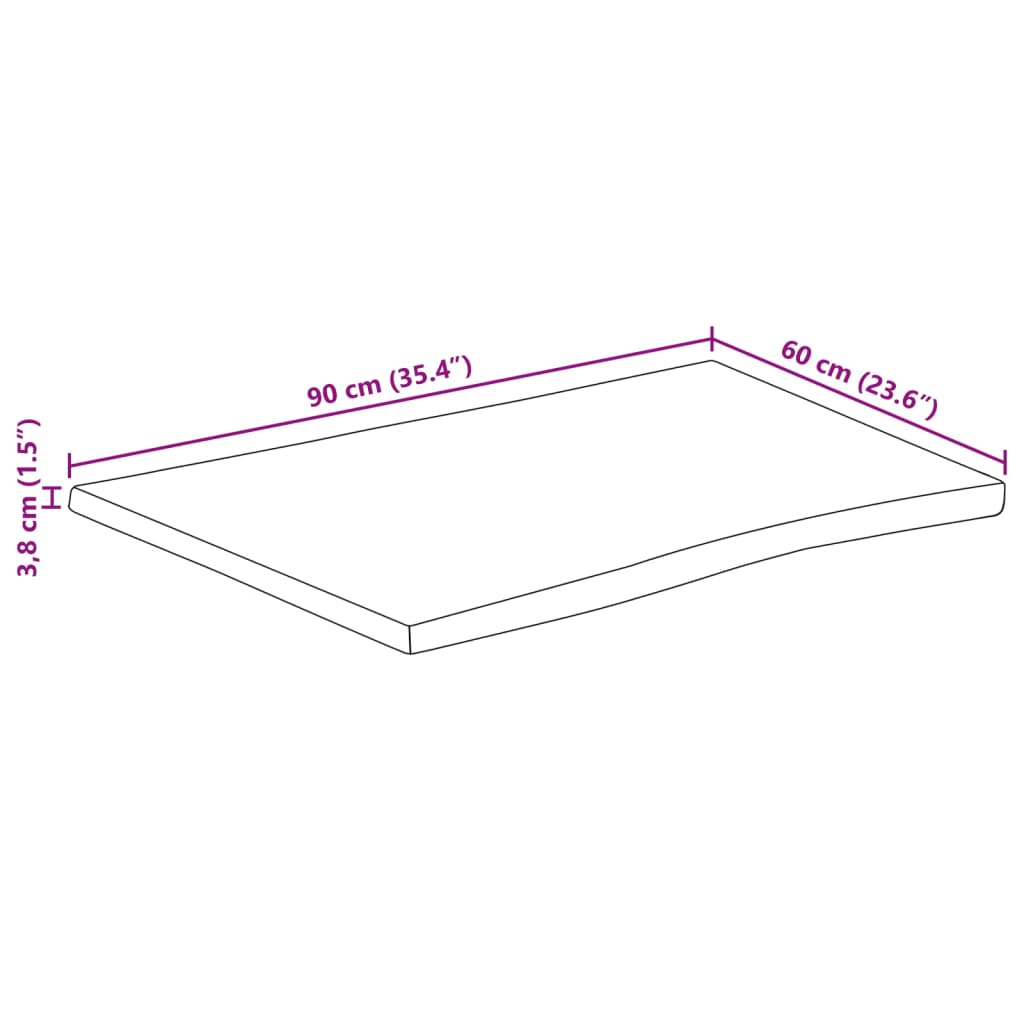 vidaXL Blat masă, 90x60x3,8 cm, dreptunghiular lemn acacia margine vie