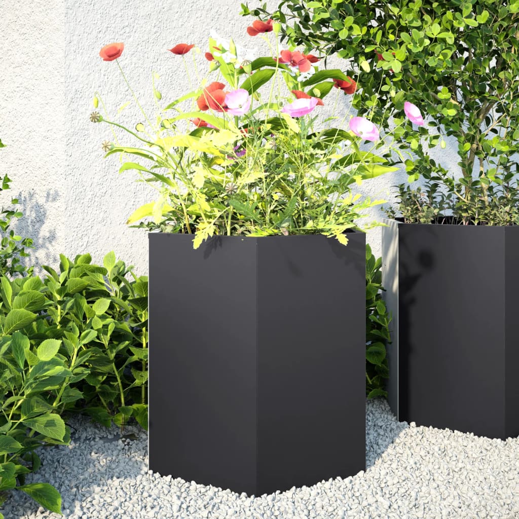 vidaXL Jardinieră de grădină negru 46x40x45 cm oțel hexagonal