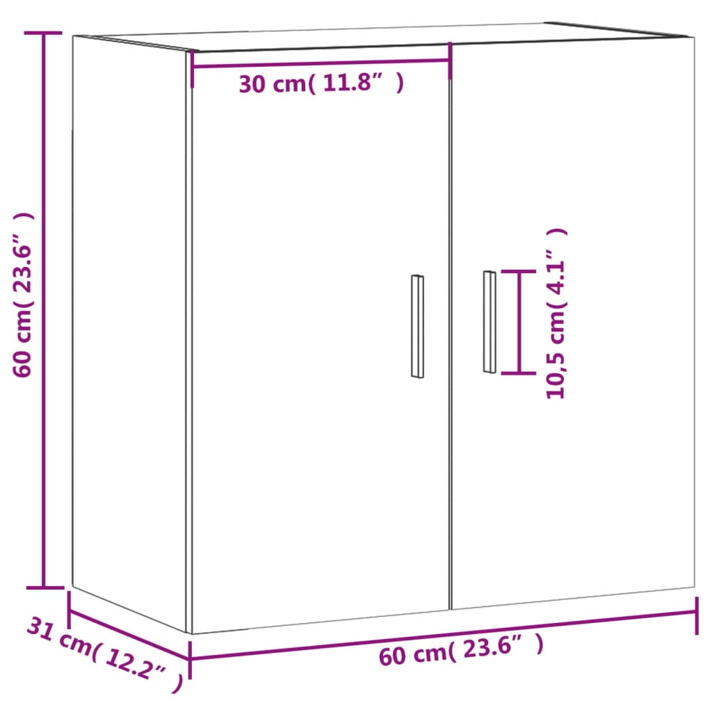 vidaXL Dulap de perete, alb extralucios, 60x31x60 cm, lemn compozit