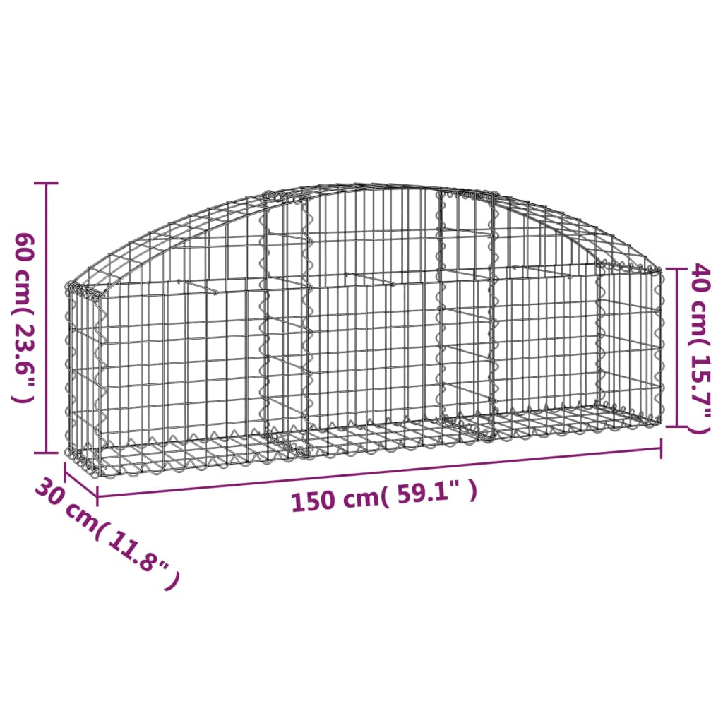 vidaXL Coș gabion arcuit, 150x30x40/60 cm, fier galvanizat