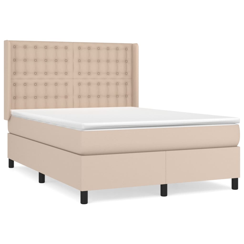 vidaXL Pat box spring cu saltea, cappuccino, 140x200cm piele ecologică