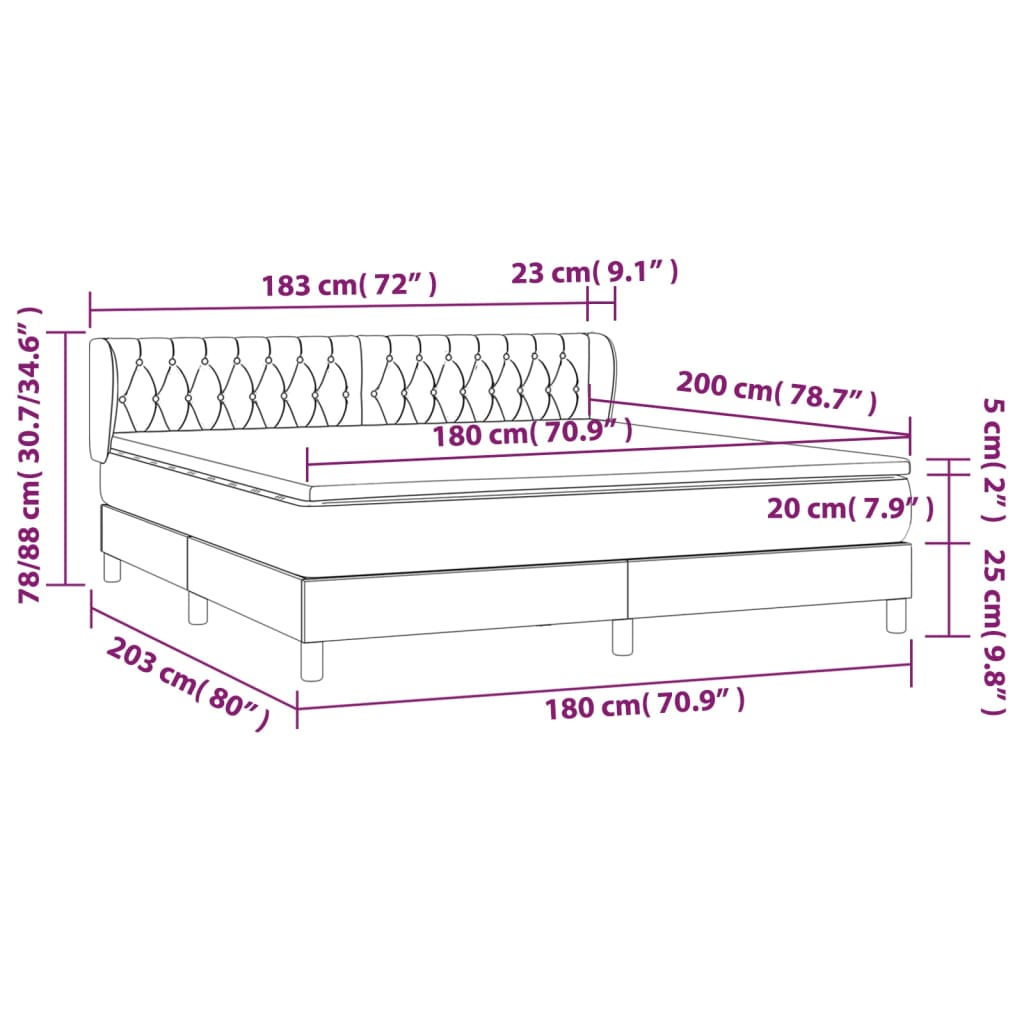 vidaXL Pat box spring cu saltea, gri deschis, 180x200 cm, catifea