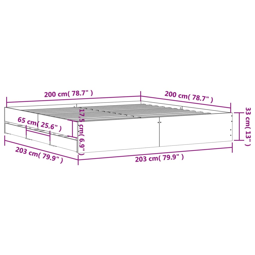 vidaXL Cadru de pat cu sertare gri sonoma 200x200 cm lemn prelucrat