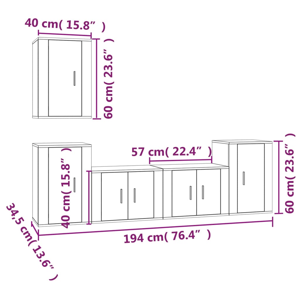 vidaXL Set dulap TV, 5 piese, alb, lemn prelucrat