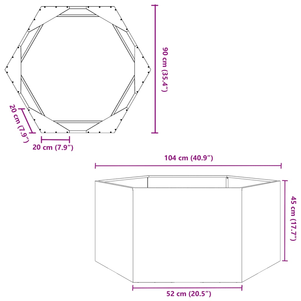 vidaXL Jardinieră de grădină negru 104x90x45 cm oțel hexagonal