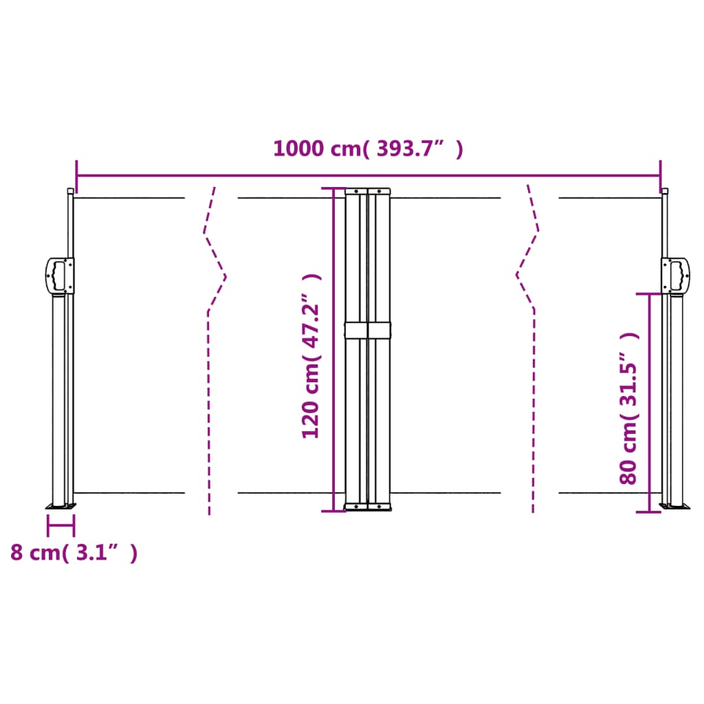 vidaXL Copertină laterală retractabilă, negru, 120 x 1000 cm