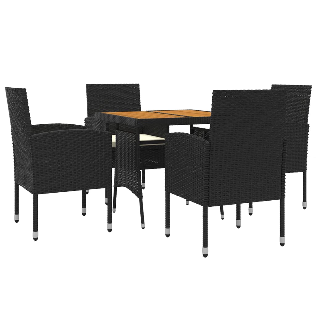 vidaXL Set mobilier de exterior, 5 piese, negru, poliratan