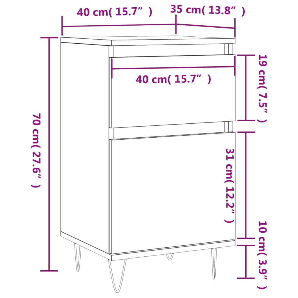 vidaXL Servante, 2 buc., gri beton, 40x35x70 cm, lemn prelucrat