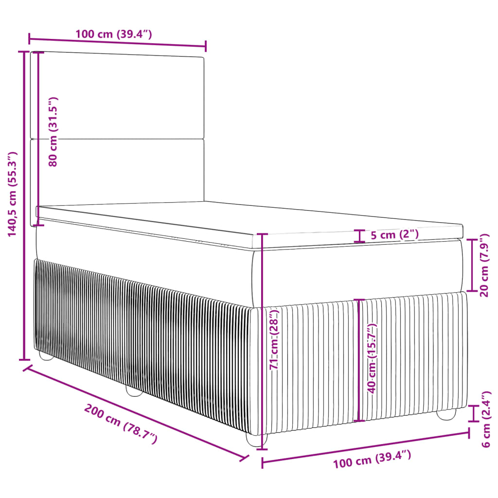 vidaXL Pat box spring cu saltea, crem, 100x200 cm, textil