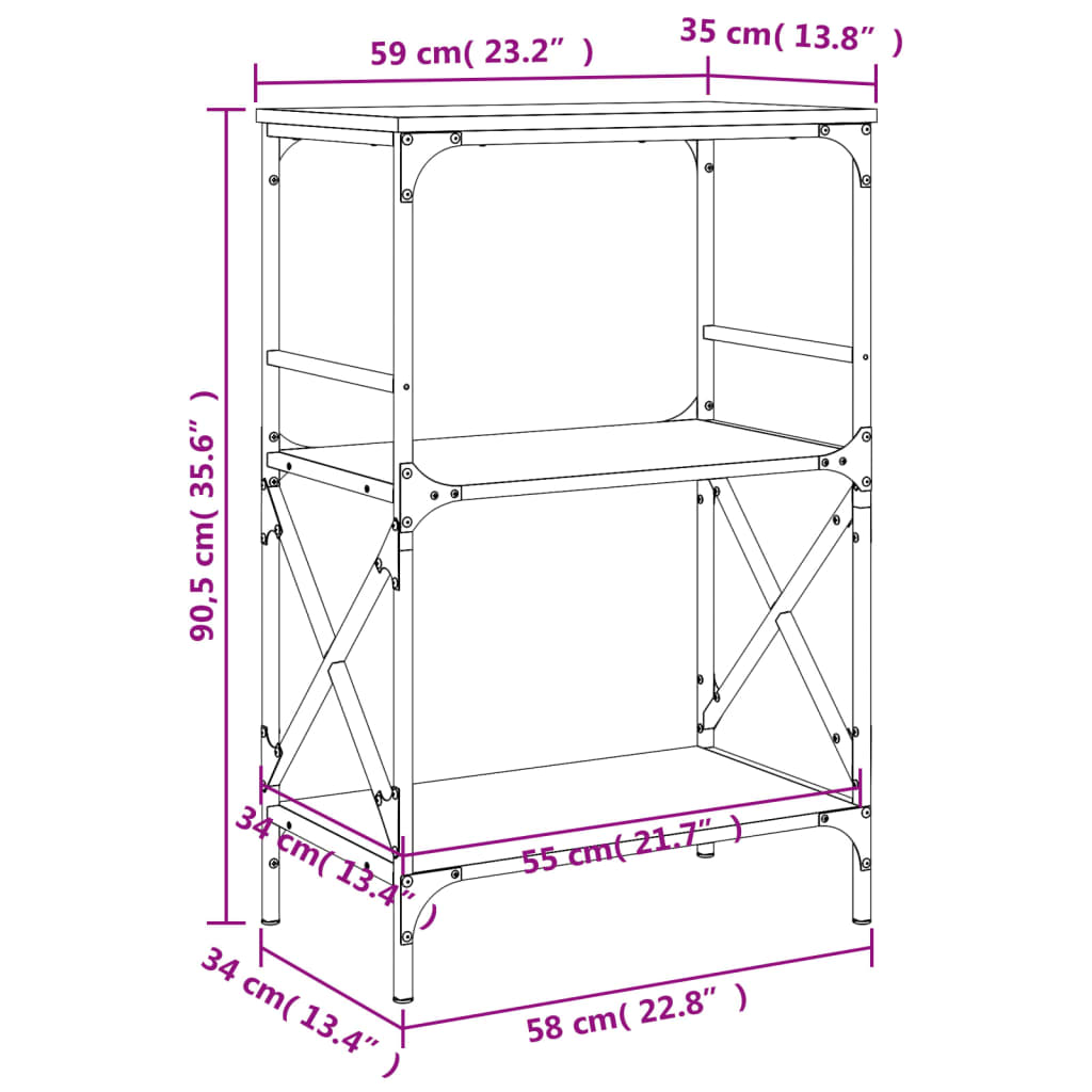 vidaXL Bibliotecă 3 niveluri stejar afumat 59x35x90,5cm lemn prelucrat