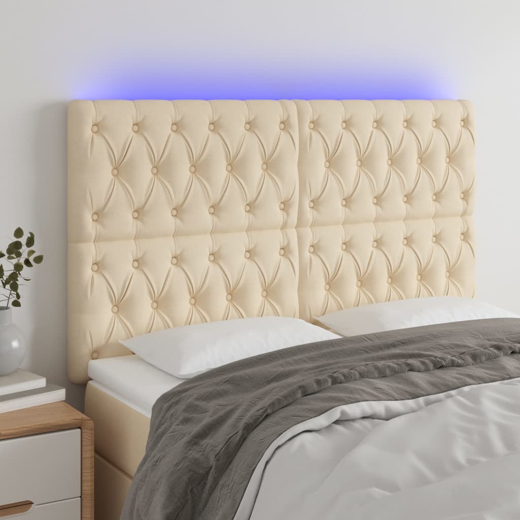 vidaXL Tăblie de pat cu LED, crem, 160x7x118/128 cm, textil