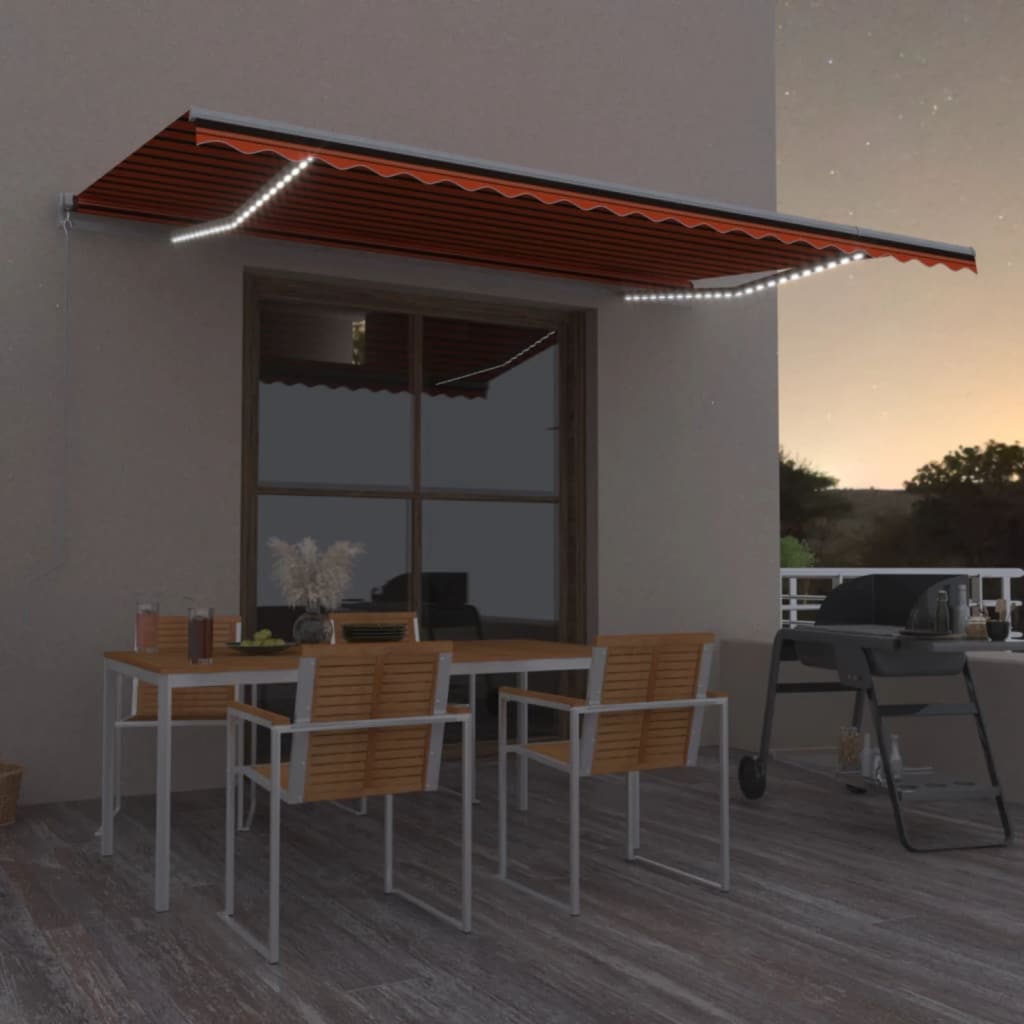 vidaXL Copertină retractabilă manual cu LED portocaliu/maro 500x300 cm