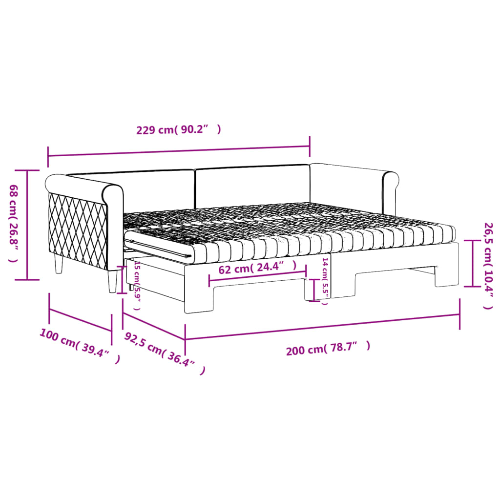 vidaXL Pat de zi cu extensie și saltele, gri închis 90x200 cm catifea