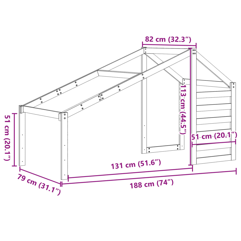 vidaXL Acoperiș Pat Copii 188x82x113 cm Lemn Mass Pin