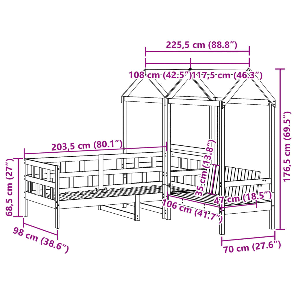 vidaXL Set pat de zi cu acoperiș, 90x200 cm, lemn masiv de pin